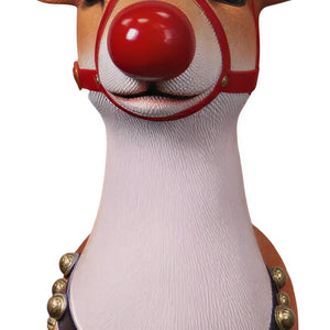 Heinimex Small Reindeer Christmas decor, realistic painted faux-fur finish with red nose and harness, classic luxury holiday display style close up detail