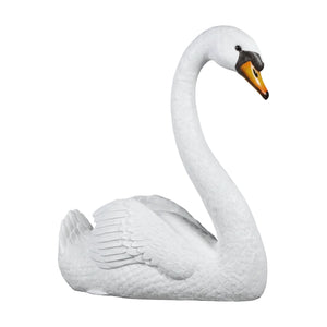 Heinimex Swan Amore event prop, textured white painted finish, romantic luxury wedding display style angle view