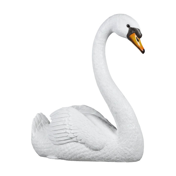 Heinimex Swan Amore event prop, textured white painted finish, romantic luxury wedding display style angle view