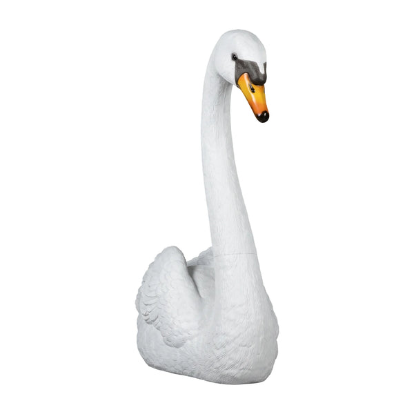 Heinimex Swan Amore event prop, textured white painted finish, romantic luxury wedding display style front view