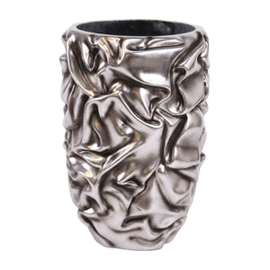 Heinimex Tela Planter Small commercial planter, crumpled metallic Silver Leaf finish, modern sculptural interior style top angle view