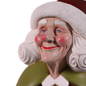 Heinimex Vintage Mrs. Santa 4ft w/ Cane Christmas decor, realistic painted finish with textured trim, classic nostalgic holiday display style close up detail