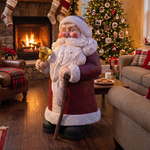 Heinimex Vintage Santa 4ft w/ Cane Christmas decor, realistic painted finish with textured trim, classic nostalgic holiday display lifestyle photo