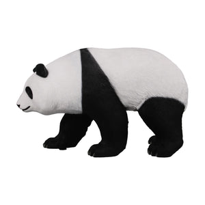 Decorative statue of a walking giant panda featuring a realistic black and white textured coat.