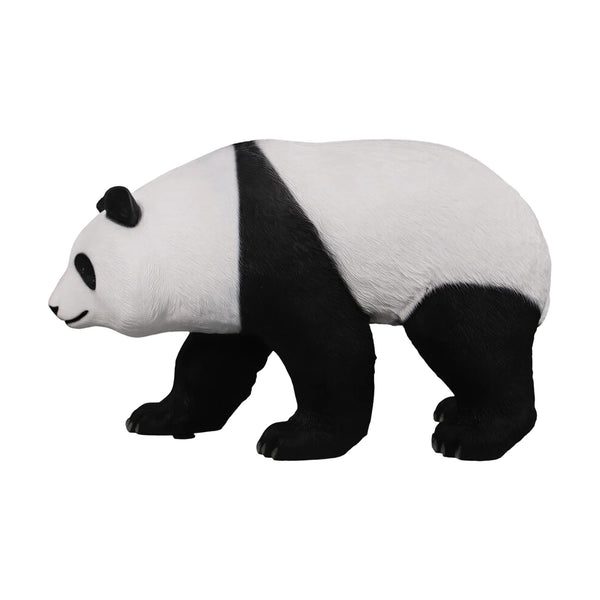 Decorative statue of a walking giant panda featuring a realistic black and white textured coat.