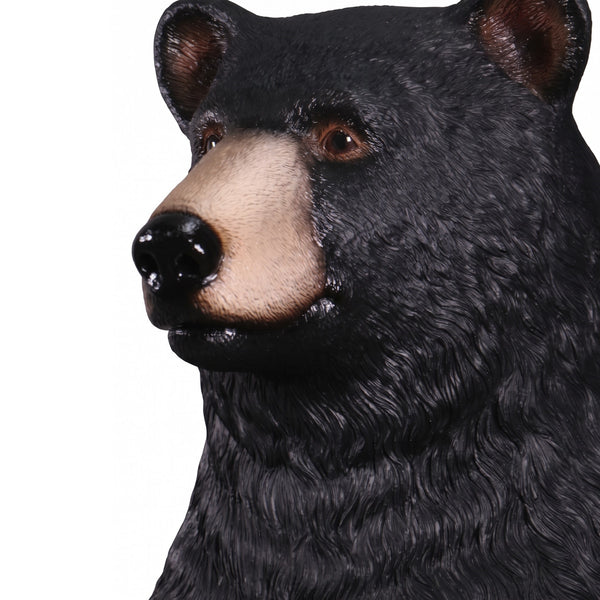 Heinimex Welcome Bear - 6ft statue, realistic textured black fur finish with wooden-look accents, rustic mountain lodge display style close up detail