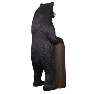 Heinimex Welcome Bear - 6ft statue, realistic textured black fur finish with wooden-look accents, rustic mountain lodge display style angle back view