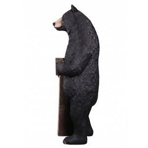 Heinimex Welcome Bear - 6ft statue, realistic textured black fur finish with wooden-look accents, rustic mountain lodge display style side view