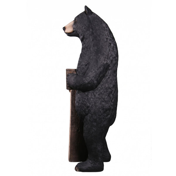 Heinimex Welcome Bear - 6ft statue, realistic textured black fur finish with wooden-look accents, rustic mountain lodge display style side view