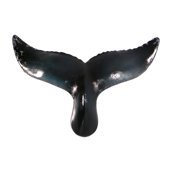Decorative wall-mounted whale tail sculpture featuring a glossy dark blue and black finish with textured edges.