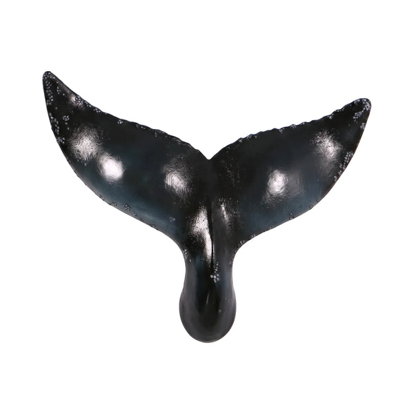 Decorative wall-mounted whale tail sculpture featuring a glossy dark blue and black finish with textured edges.