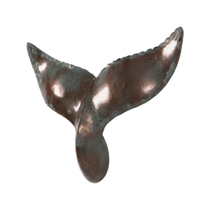 Decorative wall-mounted whale tail sculpture featuring a metallic copper finish with green patina accents.