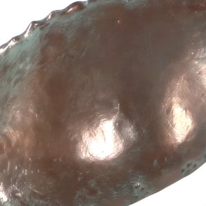 Decorative wall-mounted whale tail sculpture featuring a metallic copper finish with green patina accents.