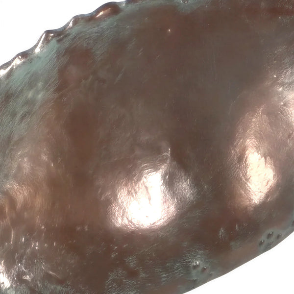 Decorative wall-mounted whale tail sculpture featuring a metallic copper finish with green patina accents.