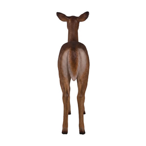 Decorative standing white-tailed doe statue featuring a textured brown coat, white underbelly, and large upright ears.
