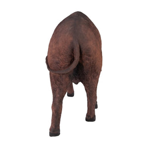 Decorative standing wild boar statue featuring textured brown fur, prominent curved tusks, and a dark snout.