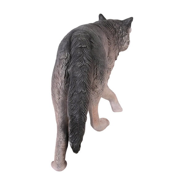 Decorative standing wolf statue featuring textured grey fur and a snarling expression with visible teeth.