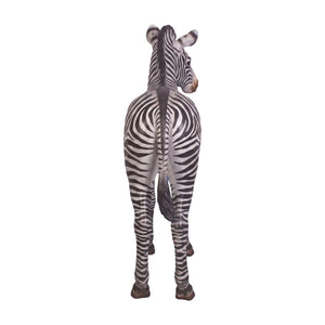 Decorative standing zebra statue featuring realistic black and white stripes and dark hooves.