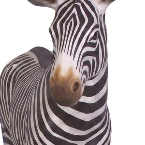 Decorative standing zebra statue featuring realistic black and white stripes and dark hooves.