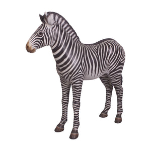 Decorative standing zebra statue featuring realistic black and white stripes and dark hooves.