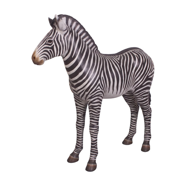 Decorative standing zebra statue featuring realistic black and white stripes and dark hooves.